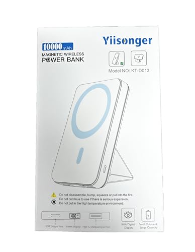 Wireless Power Bank, Yiisonger 10000mAh Magnetic Portable Charger 22.5W PD Fast Charging, Foldable Wireless Power Bank with LED Display Compatible with iPhone 16&15&14&13&12/Pro/Pro Max(White)