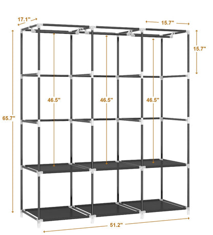 MOGELAFOO 67 Inch Portable Closet Wardrobe for Hanging Clothes, Wardrobe Closet with Cover, 4 Hanging Rods and Side Pockets, 8 Storage Shelves, Large Clothes Organizer for Bedroom, Living Room, Grey