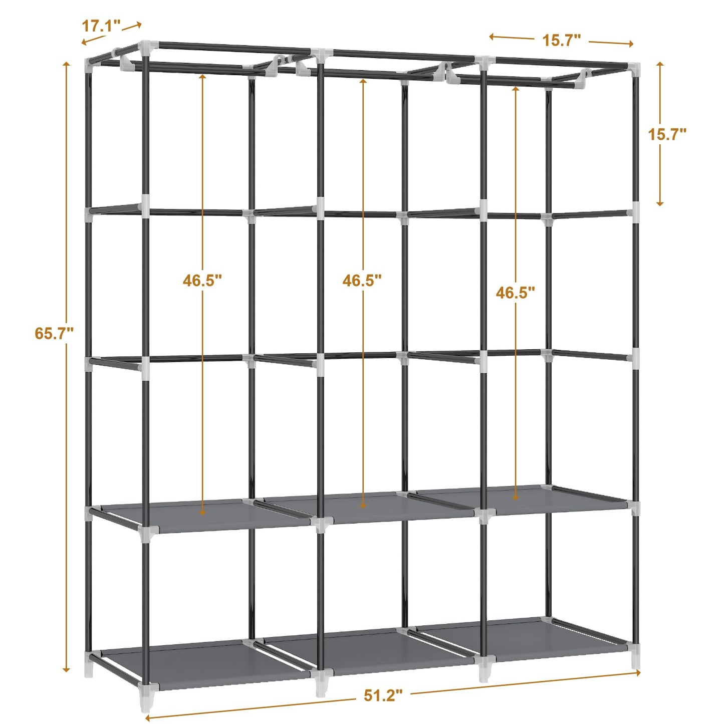 MOGELAFOO 67 Inch Portable Closet Wardrobe for Hanging Clothes, Wardrobe Closet with Cover, 4 Hanging Rods and Side Pockets, 8 Storage Shelves, Large Clothes Organizer for Bedroom, Living Room, Grey