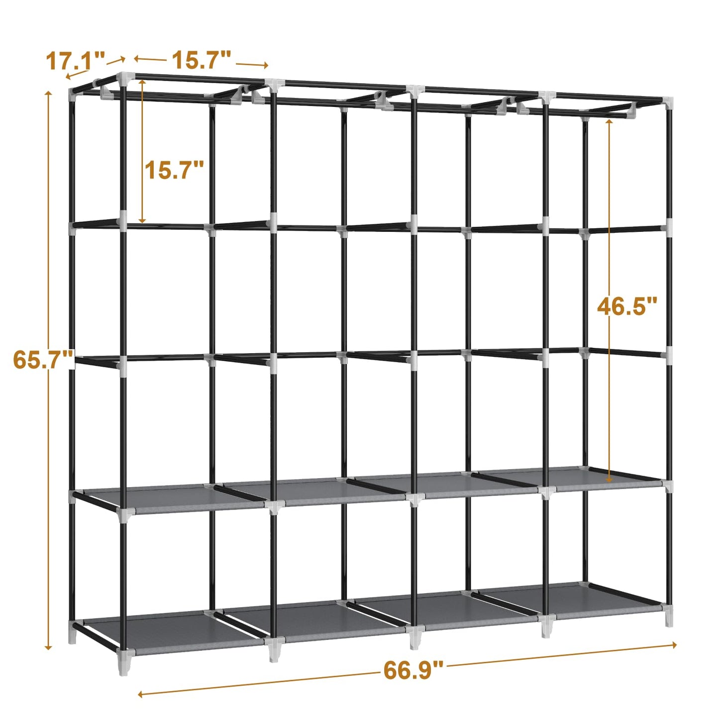 MOGELAFOO 67 Inch Portable Closet Wardrobe for Hanging Clothes, Wardrobe Closet with Cover, 4 Hanging Rods and Side Pockets, 8 Storage Shelves, Large Clothes Organizer for Bedroom, Living Room, Grey