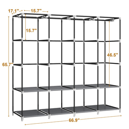 MOGELAFOO 67 Inch Portable Closet Wardrobe for Hanging Clothes, Wardrobe Closet with Cover, 4 Hanging Rods and Side Pockets, 8 Storage Shelves, Large Clothes Organizer for Bedroom, Living Room, Grey