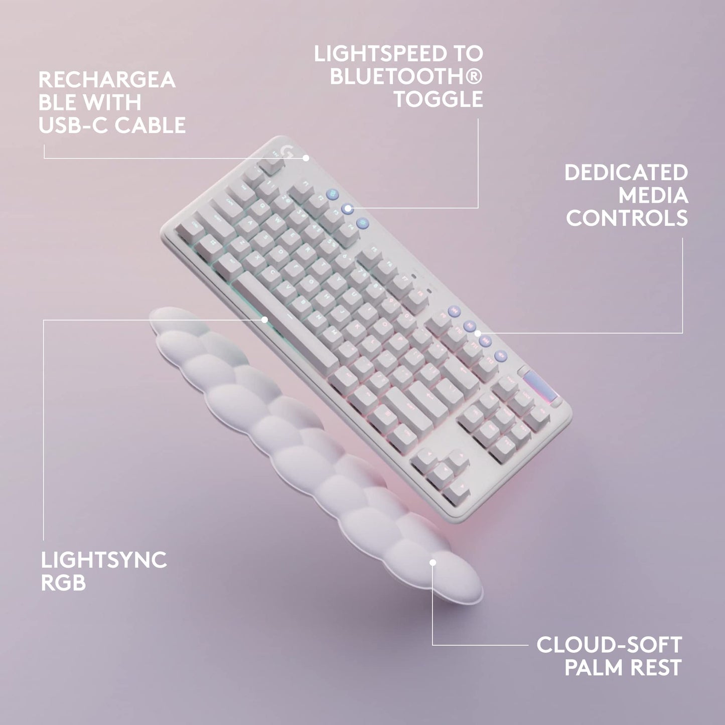 Logitech G713 Wired Mechanical Gaming Keyboard with LIGHTSYNC RGB Lighting, Tactile Switches (GX Brown), and Keyboard Palm Rest, PC and Mac Compatible, White Mist