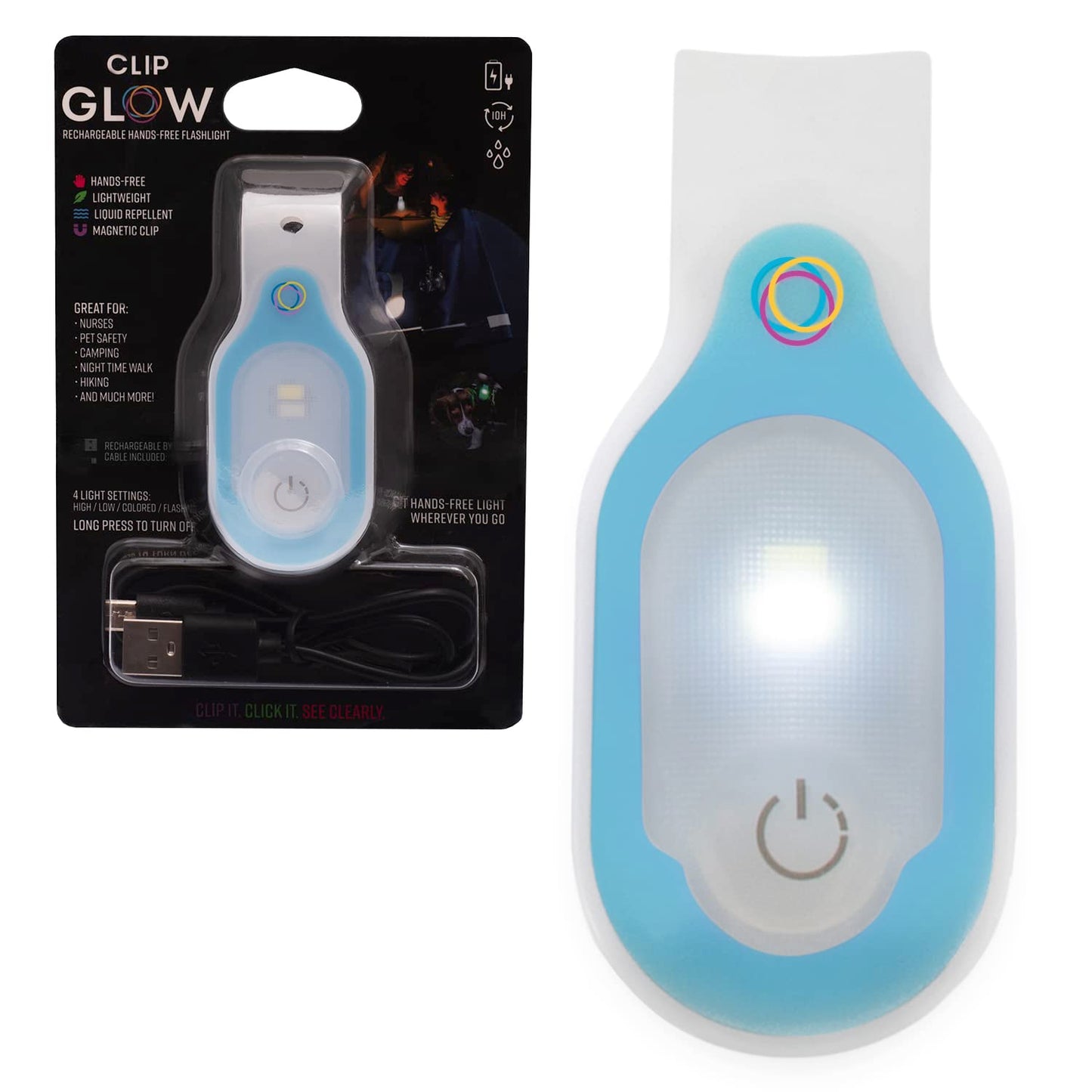 ClipGlow Rechargeable Night Light Nurse Nightshift Hands Free Lightweight Emergency Flashlight For Walking Running Pets Outdoors (White)