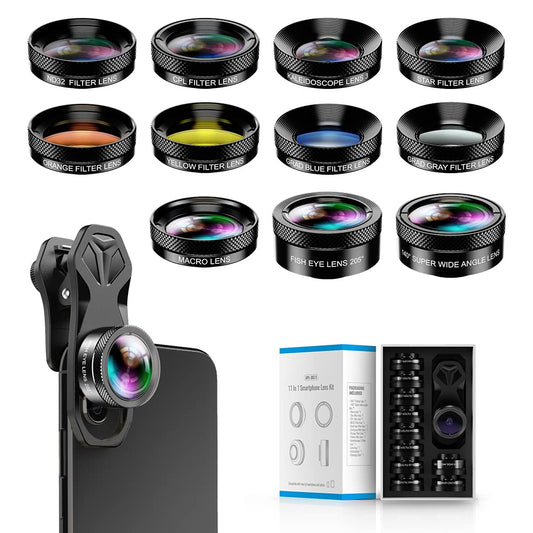 MIAO LAB 11 in 1 Phone Camera Lens Kit - Wide Angle Lens & Macro Lens+Fisheye Lens/ND32/kaleidoscope/CPL/Color Lens Compatible with iPhone Samsung Sony and Most of Smartphone