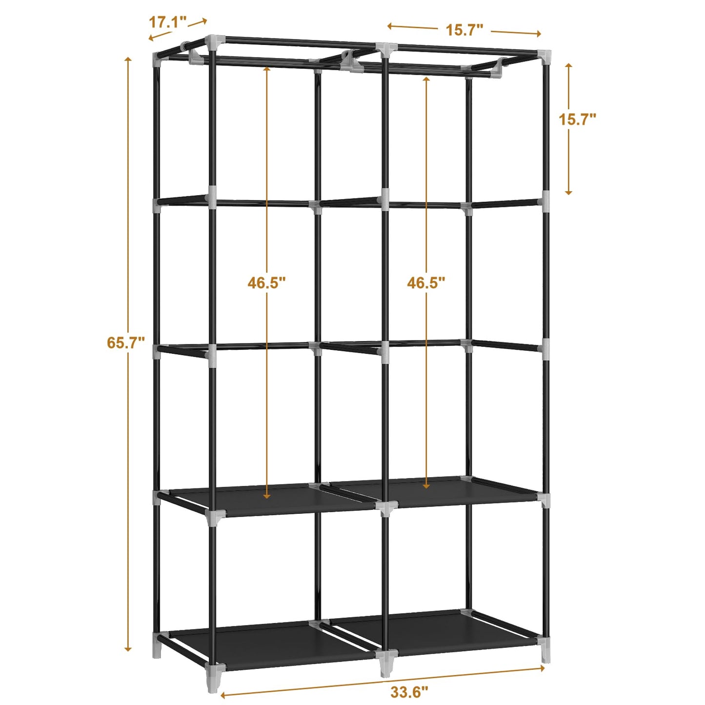 MOGELAFOO 67 Inch Portable Closet Wardrobe for Hanging Clothes, Wardrobe Closet with Cover, 4 Hanging Rods and Side Pockets, 8 Storage Shelves, Large Clothes Organizer for Bedroom, Living Room, Grey