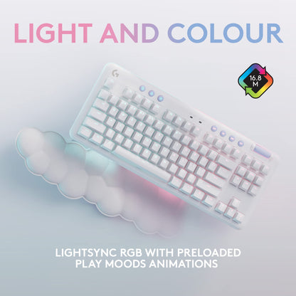 Logitech G713 Wired Mechanical Gaming Keyboard with LIGHTSYNC RGB Lighting, Tactile Switches (GX Brown), and Keyboard Palm Rest, PC and Mac Compatible, White Mist