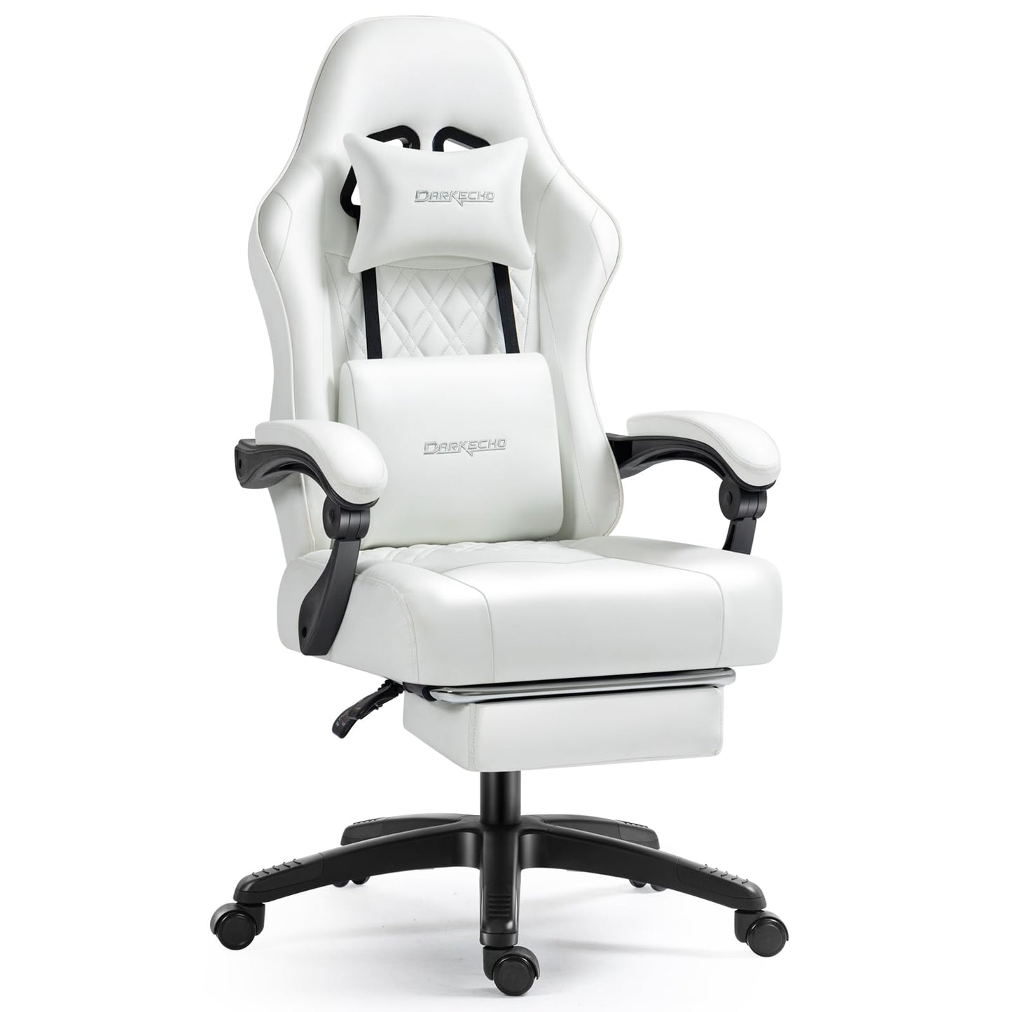 Mondschein Gaming Chair Fabric with Pocket Spring Cushion Office Chair Massage Computer Chair with Footrest and Linkage Armrests Ergonomic Adjustable Desk Gamer Chair Lumbar Support (White)