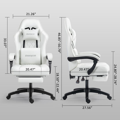 Mondschein Gaming Chair Fabric with Pocket Spring Cushion Office Chair Massage Computer Chair with Footrest and Linkage Armrests Ergonomic Adjustable Desk Gamer Chair Lumbar Support (White)