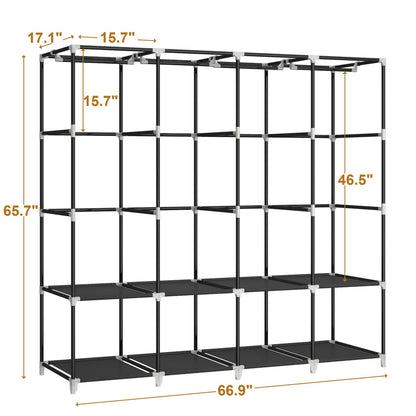 MOGELAFOO 67 Inch Portable Closet Wardrobe for Hanging Clothes, Wardrobe Closet with Cover, 4 Hanging Rods and Side Pockets, 8 Storage Shelves, Large Clothes Organizer for Bedroom, Living Room, Grey