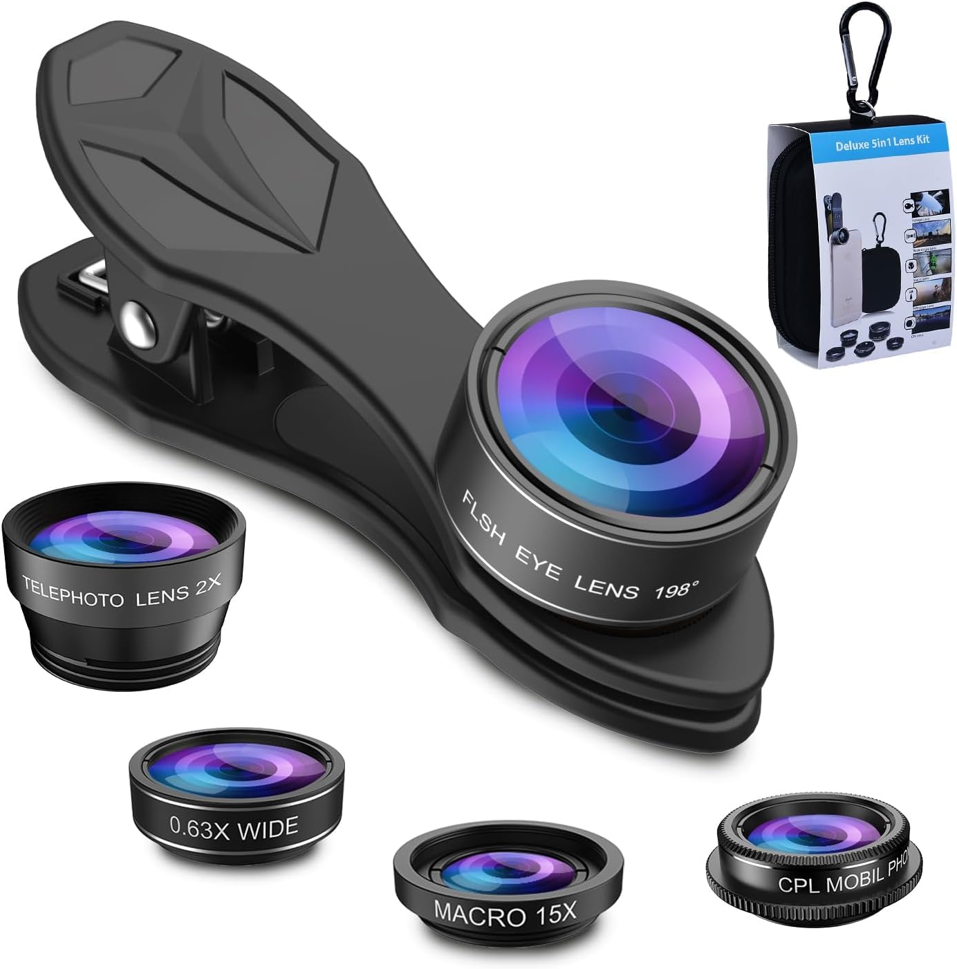 MIAO LAB 11 in 1 Phone Camera Lens Kit - Wide Angle Lens & Macro Lens+Fisheye Lens/ND32/kaleidoscope/CPL/Color Lens Compatible with iPhone Samsung Sony and Most of Smartphone