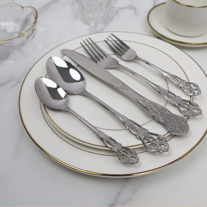 Runfly Gorgeous Retro Royal Gold Stainless Steel 20 Pieces Flatware Set, Golden Silverware Set, Anti-Rust Stainless Steel Gold Cutlery Set Utensils Including Fork Spoon and Knife