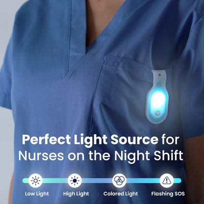 ClipGlow Rechargeable Night Light Nurse Nightshift Hands Free Lightweight Emergency Flashlight For Walking Running Pets Outdoors (White)