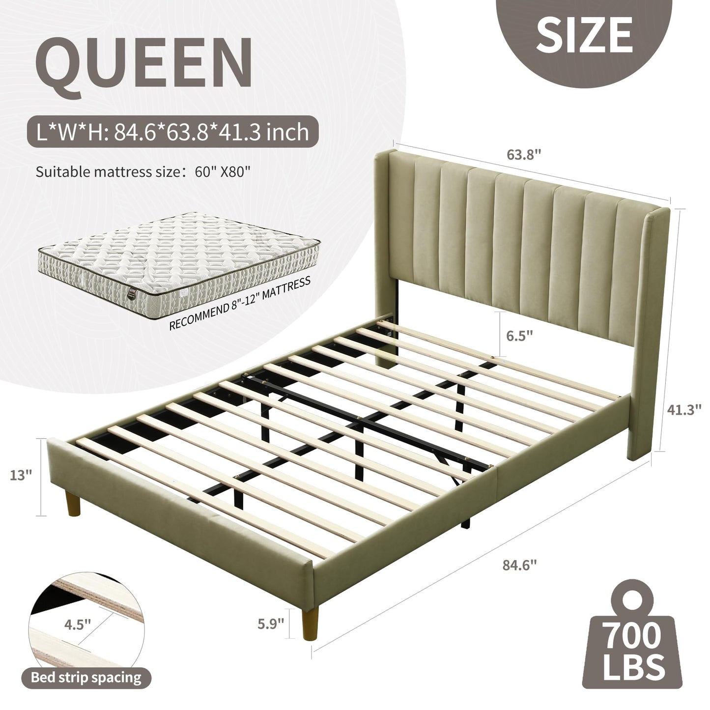 YUHUASHI upholstered Platform Bed Frame/Queen Bed Frame/Modern Geometric Double-Wing Design headboard/Linen Fabric/Easy to Assemble no Noise (Black, Queen (U.S. Standard))