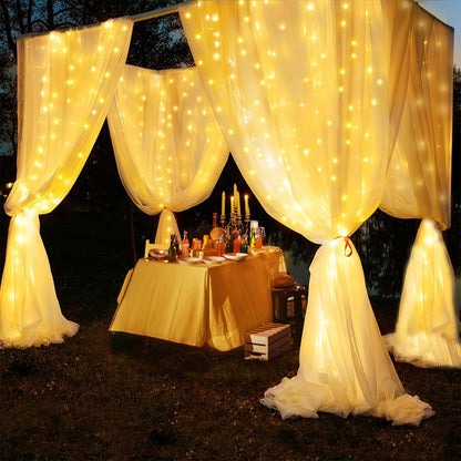 Dofash Curtain Lights, 2 Pack Fairy Curtain Lights 300 LED in 8 Modes, with Remote and Timer String Lights for Bedroom, Indoor, Outdoor, Wedding, Party Wall Decorations, Warm White (9.8x9.8Ft)