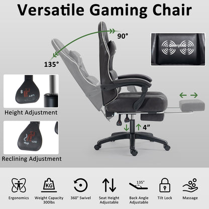 Mondschein Gaming Chair Fabric with Pocket Spring Cushion Office Chair Massage Computer Chair with Footrest and Linkage Armrests Ergonomic Adjustable Desk Gamer Chair Lumbar Support (White)