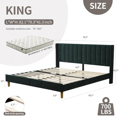 YUHUASHI upholstered Platform Bed Frame/Queen Bed Frame/Modern Geometric Double-Wing Design headboard/Linen Fabric/Easy to Assemble no Noise (Black, Queen (U.S. Standard))