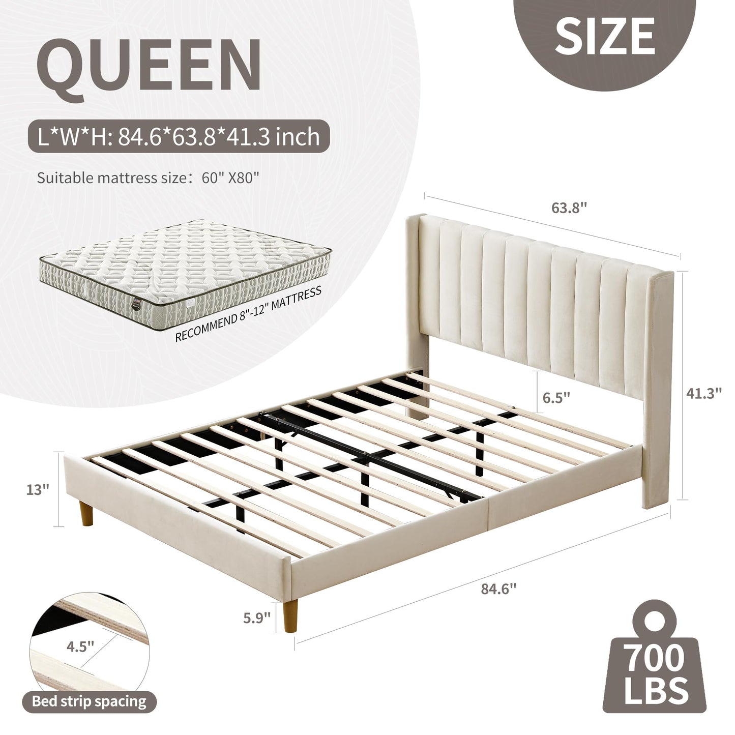 YUHUASHI upholstered Platform Bed Frame/Queen Bed Frame/Modern Geometric Double-Wing Design headboard/Linen Fabric/Easy to Assemble no Noise (Black, Queen (U.S. Standard))