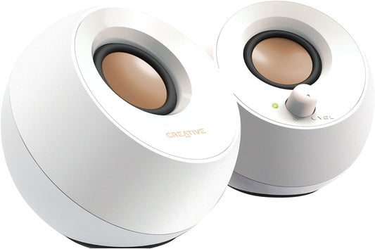 Creative Pebble 2.0 USB-Powered Desktop Speakers with Far-Field Drivers and Passive Radiators for PCs and Laptops (White)