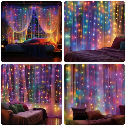 Dofash Curtain Lights, 2 Pack Fairy Curtain Lights 300 LED in 8 Modes, with Remote and Timer String Lights for Bedroom, Indoor, Outdoor, Wedding, Party Wall Decorations, Warm White (9.8x9.8Ft)