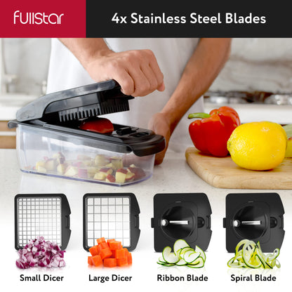 Vegetable Chopper Vegetable Cutter - Food Onion Salad Veggie Chopper with Container - French Fry Potato Dicer Slicer Cutter - Kitchen Tools & Gadgets (4-in-1 Black)