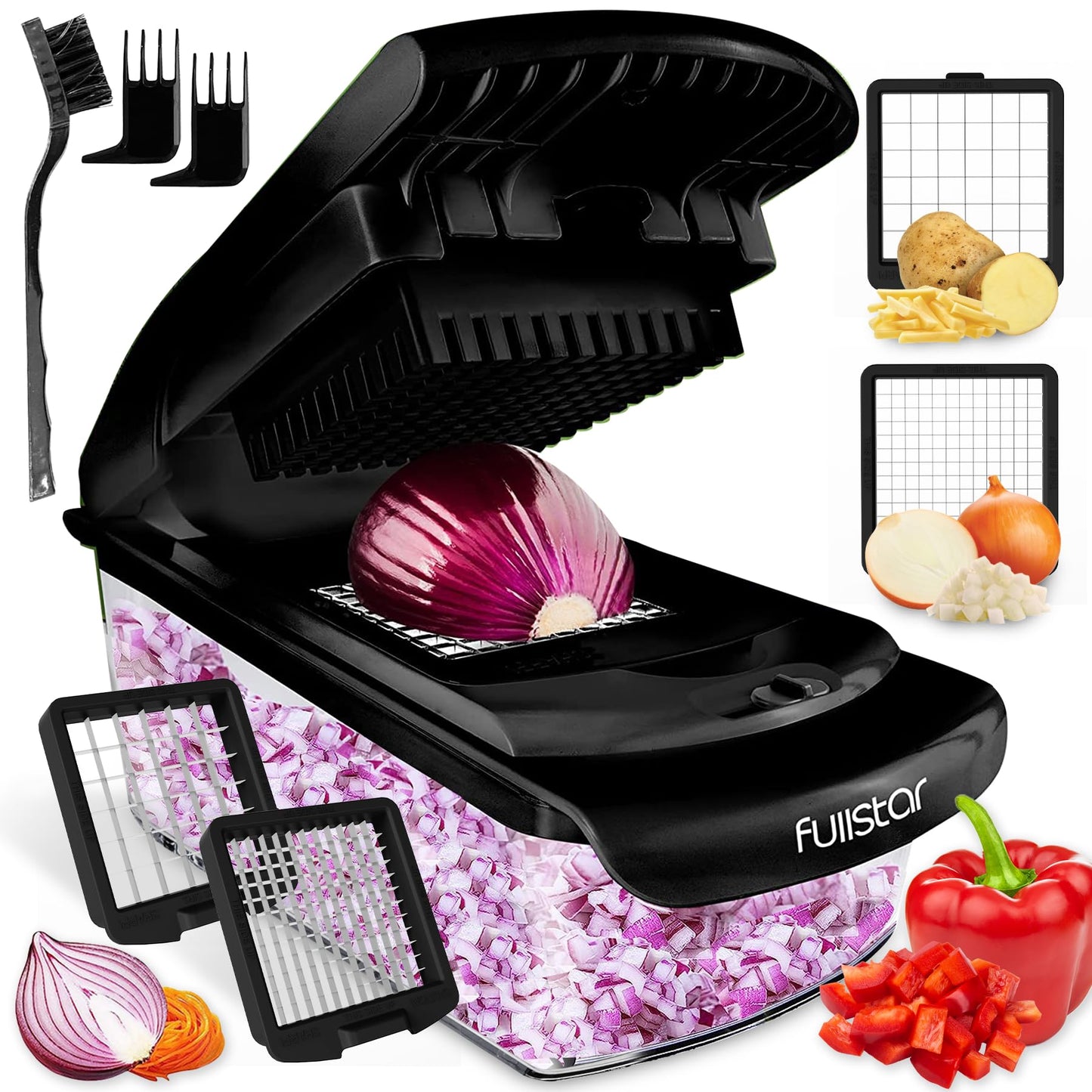 Vegetable Chopper Vegetable Cutter - Food Onion Salad Veggie Chopper with Container - French Fry Potato Dicer Slicer Cutter - Kitchen Tools & Gadgets (4-in-1 Black)