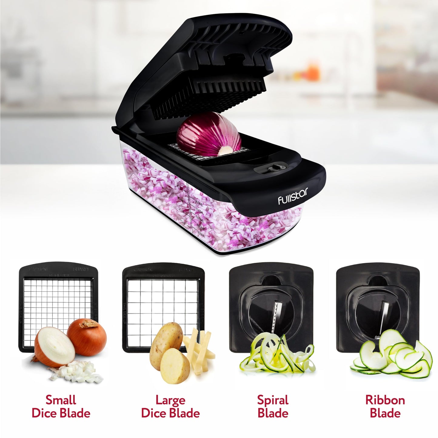 Vegetable Chopper Vegetable Cutter - Food Onion Salad Veggie Chopper with Container - French Fry Potato Dicer Slicer Cutter - Kitchen Tools & Gadgets (4-in-1 Black)