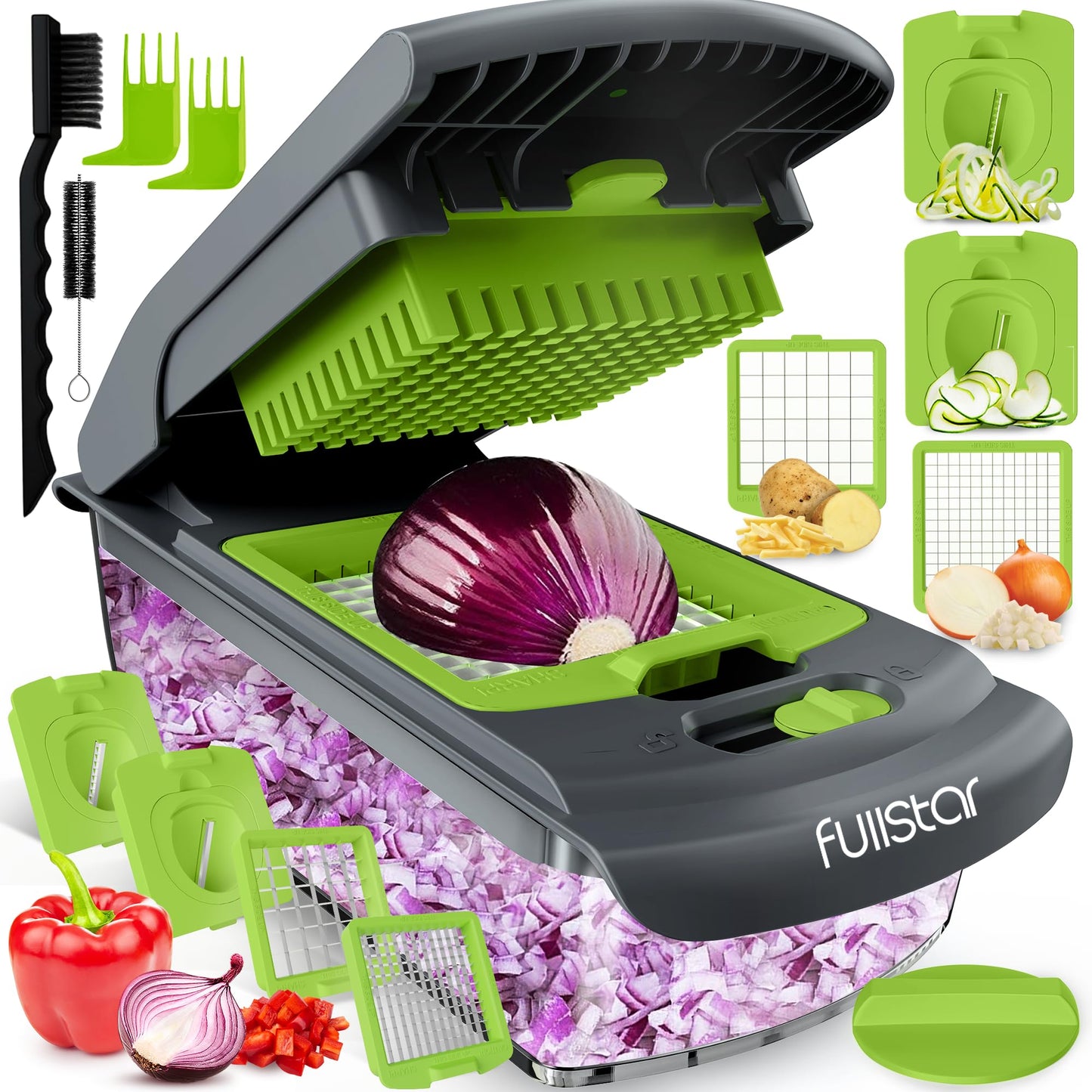 Vegetable Chopper Vegetable Cutter - Food Onion Salad Veggie Chopper with Container - French Fry Potato Dicer Slicer Cutter - Kitchen Tools & Gadgets (4-in-1 Black)