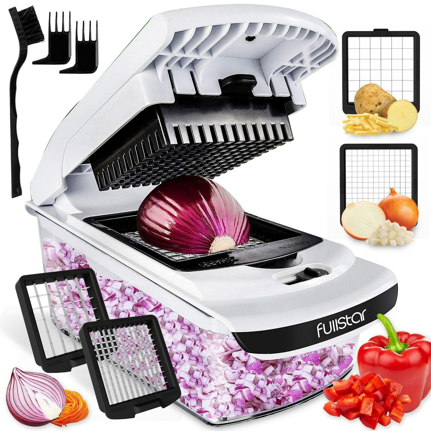 Vegetable Chopper Vegetable Cutter - Food Onion Salad Veggie Chopper with Container - French Fry Potato Dicer Slicer Cutter - Kitchen Tools & Gadgets (4-in-1 Black)