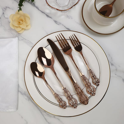 Runfly Gorgeous Retro Royal Gold Stainless Steel 20 Pieces Flatware Set, Golden Silverware Set, Anti-Rust Stainless Steel Gold Cutlery Set Utensils Including Fork Spoon and Knife